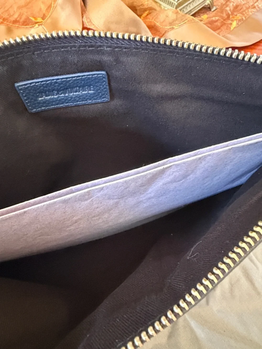 Zadig & Voltaire Navy Pebbled Leather Wristlet with Silver  Wing Logo